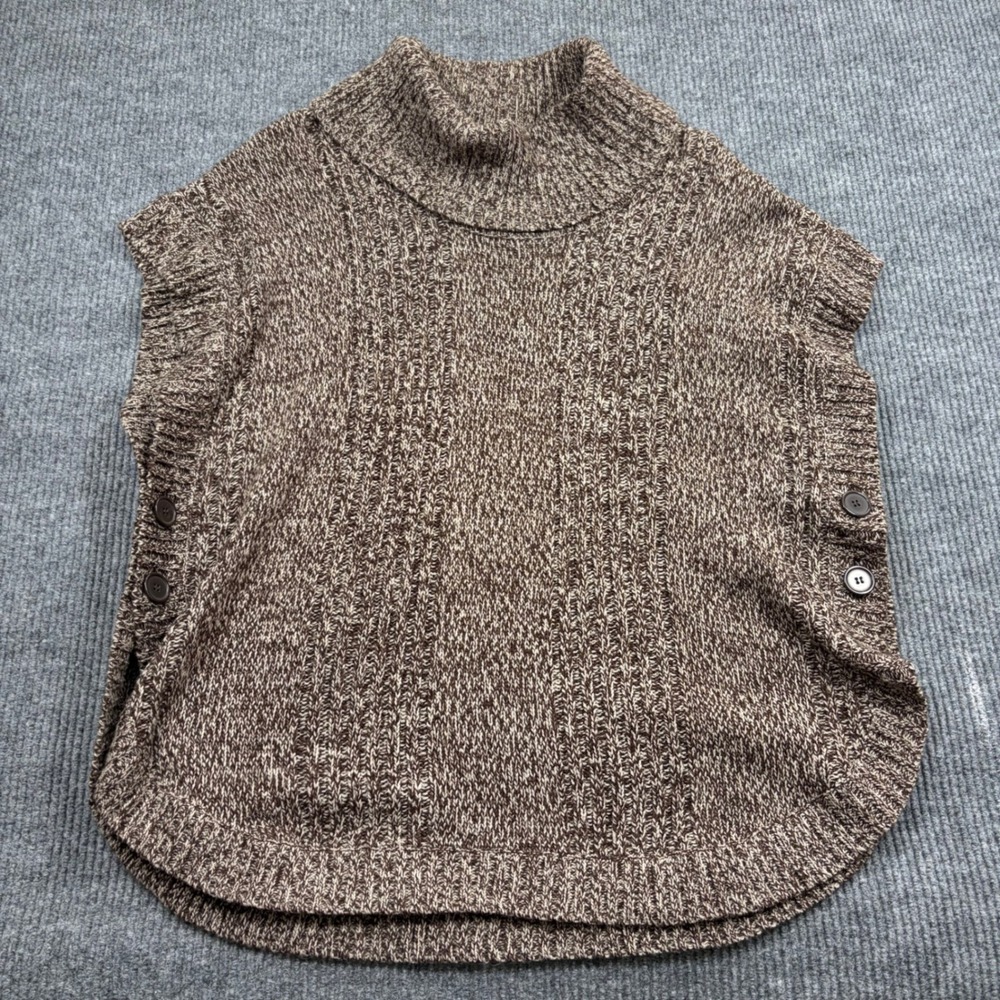 Woman Within Sweater Womens 1X Vest Brown Marled Knit Turtleneck Poncho Plus